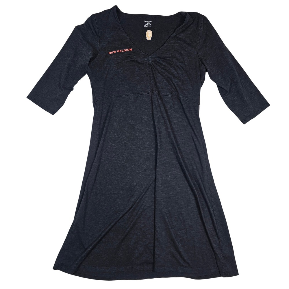 Horny Toad New Belgium Brewing Dress Large Black V-Neck 3/4‎ Sleeve Empire Waist